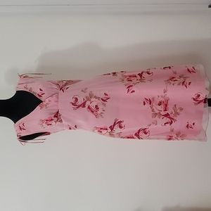 Pink dress with pink and red roses